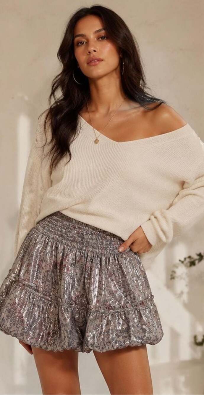 Free People Metallic Floral Bubble Skirt Size S